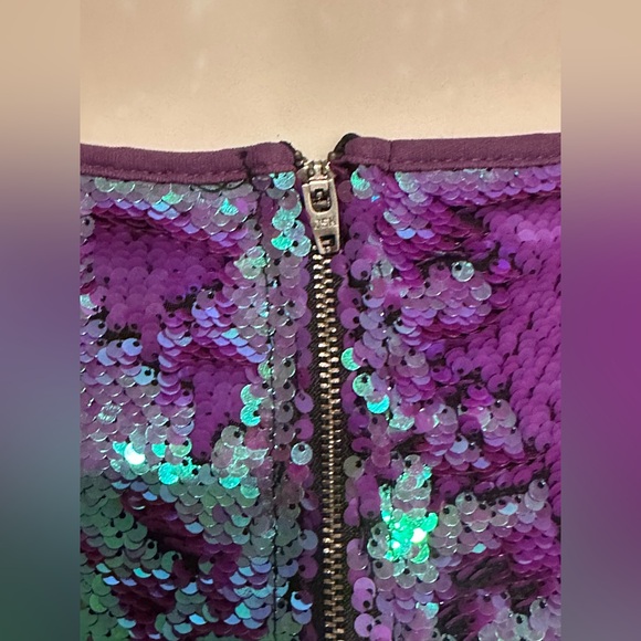 Wild Fable Flip Purple Blue Sequence MiniSkirt With blue green black Purse Sz XS - Picture 4 of 16